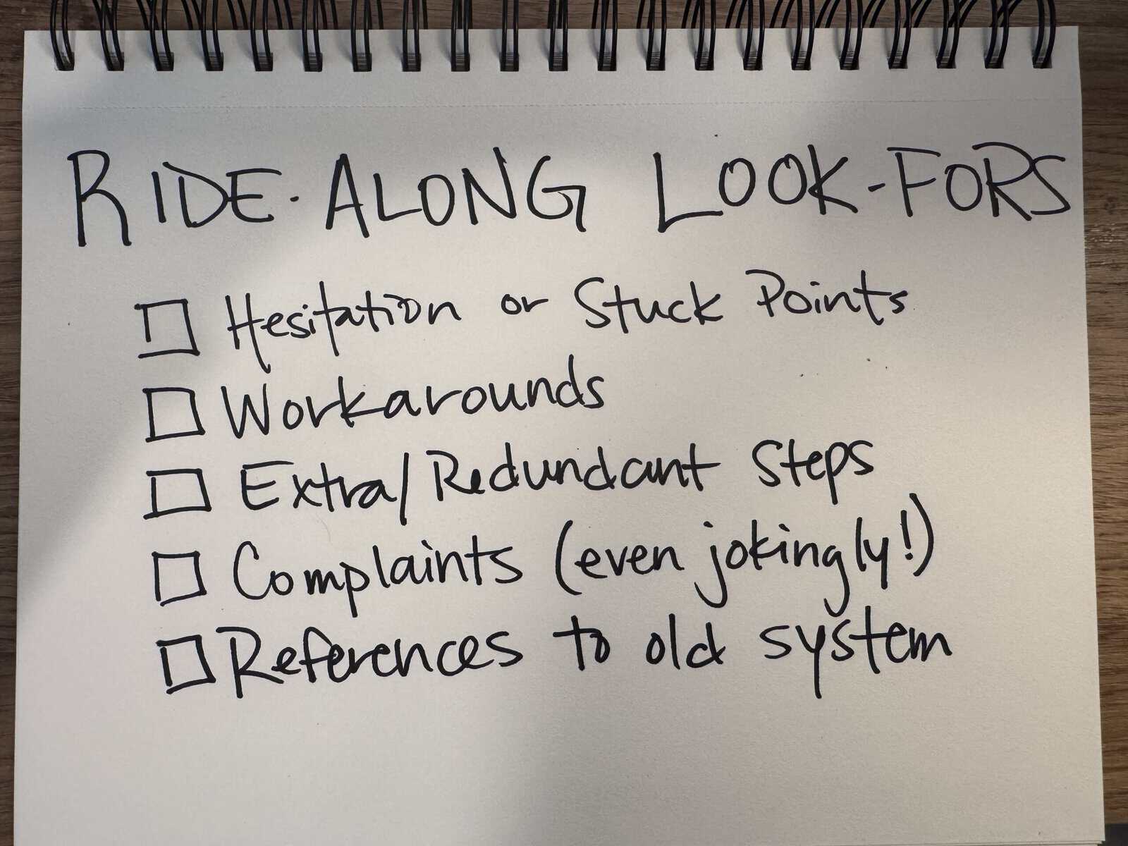 notebook photo showing ride along look fors